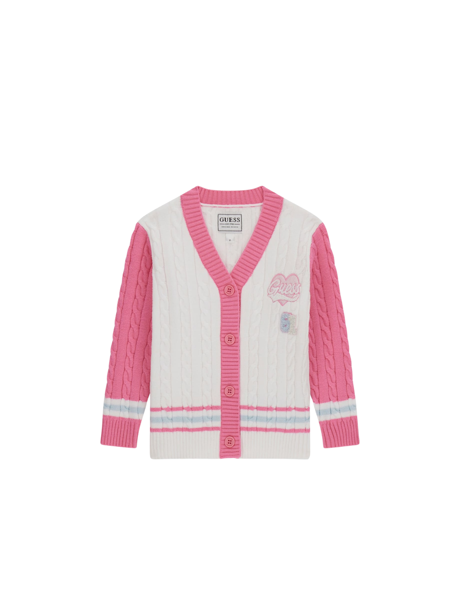 Cardigan Guess bianco e rosa con logo ricamato K5YR02Z3OG0 G011 Guess 
