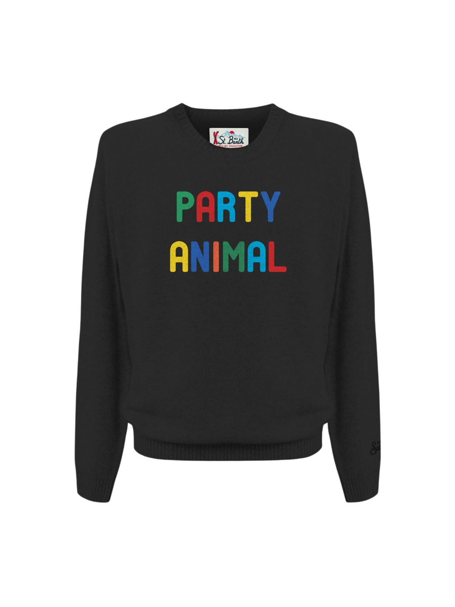 Maglione Saint Barth nero " Party Animal" HER0001 03541G MC2 SAINT BARTH 