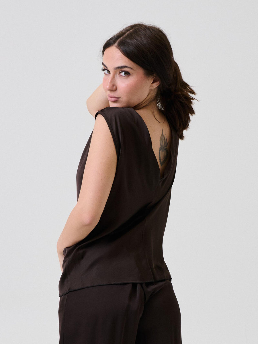 Bluse satinata Armoire marrone con scollo morbido F8989T97Q MOKA Armoire 