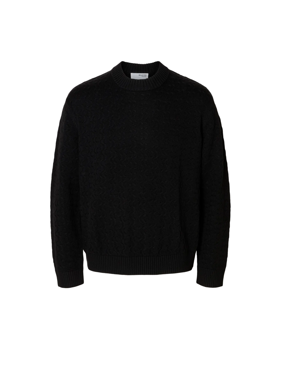 Maglione Selected nero con lavorazione a trecce 16098365 BLK Selected 