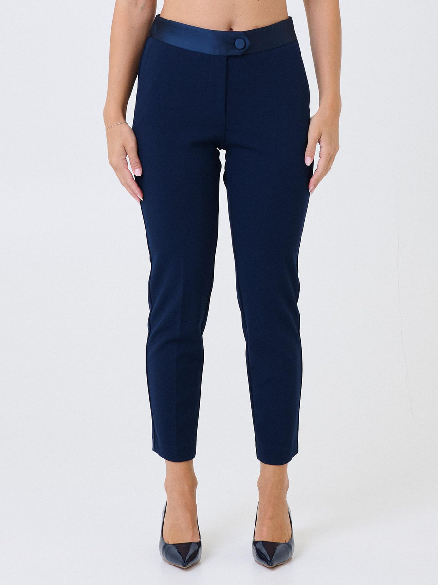 Pantalone slim Imperial blu con fascia in raso in vita PVN2KAW BLU Imperial 