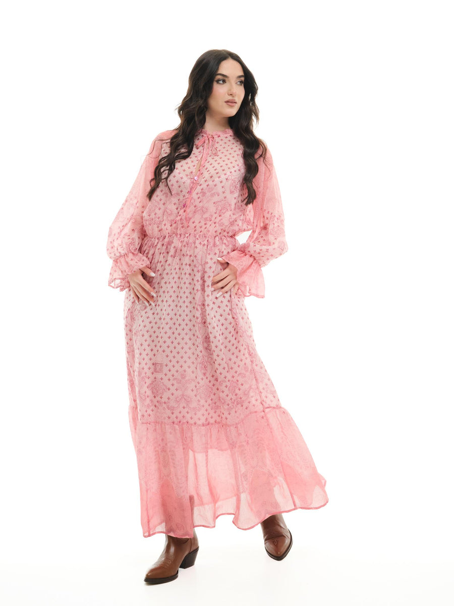 Abito lungo Vicolo rosa stampa paisley e fondo a balze TD1787 ROS Vicolo 