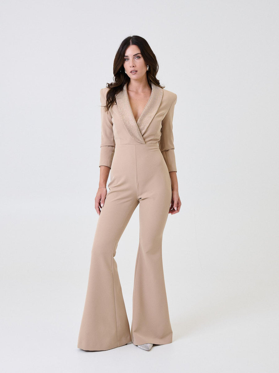Jumpsuit "crystal" Silence Limited sabbia con dettagli strass TUT669 SAND Silence Limited 