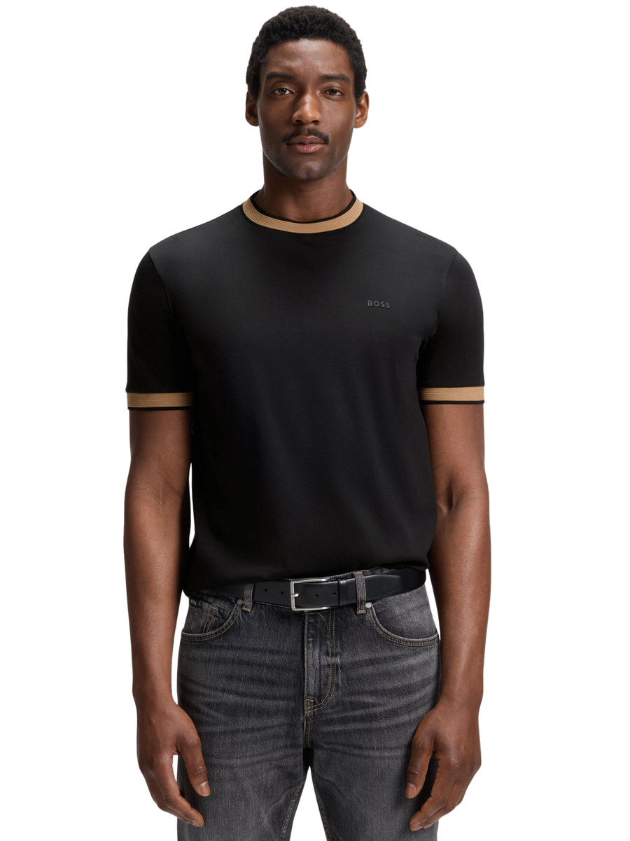T-Shirt Boss nera con inserti beige 50543858 001 Boss 