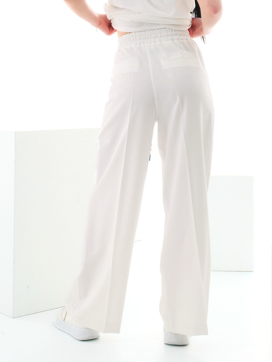 Pantalone Vicolo bianco con lacci a fantasia in contrasto TD0569 BIANCO Vicolo 