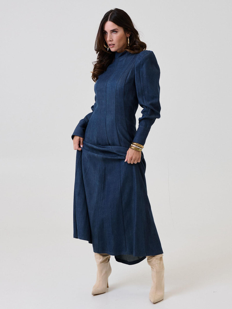 Abito lungo Bohemian Vì in denim con spalline a palloncino AB283 BLUE Bohemian V 