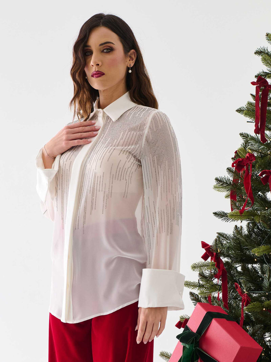 Camicia Silence Limited bianca con strass SLCA001 MILK Silence Limited 