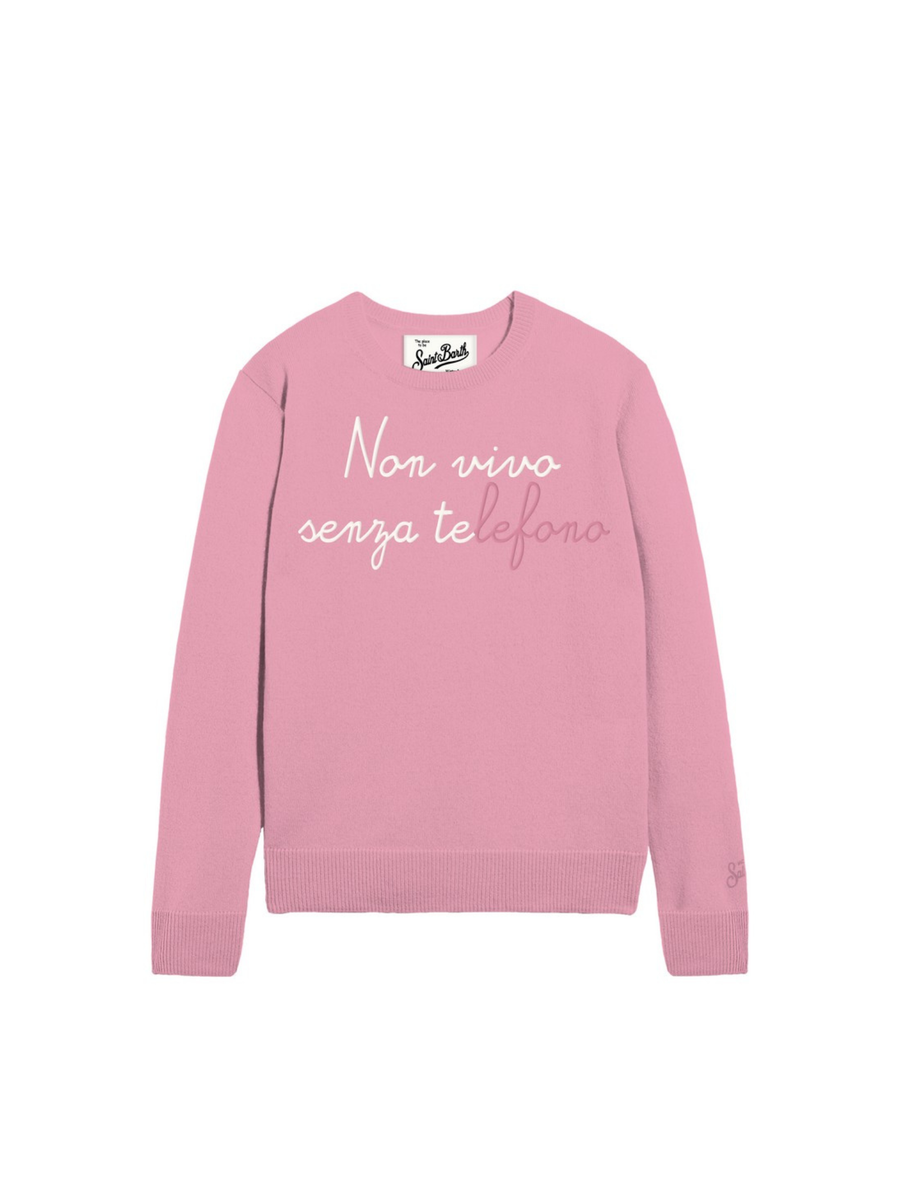 Maglione "18 emb" Saint Barth rosa con scritta "Non vivo senza TElefono" QUE0010 02124I MC2 SAINT BARTH 