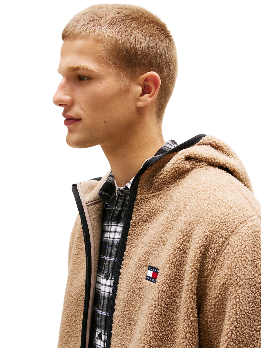 Felpa in sherpa Tommy Hilfiger beige con cappuccio e zip DM0DM19224 AFE Tommy Hilfiger 