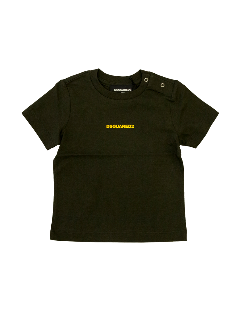 T-Shirt a mezze maniche Dsquared verde militare con logo giallo DQ2853 DQ518 Dsquared 