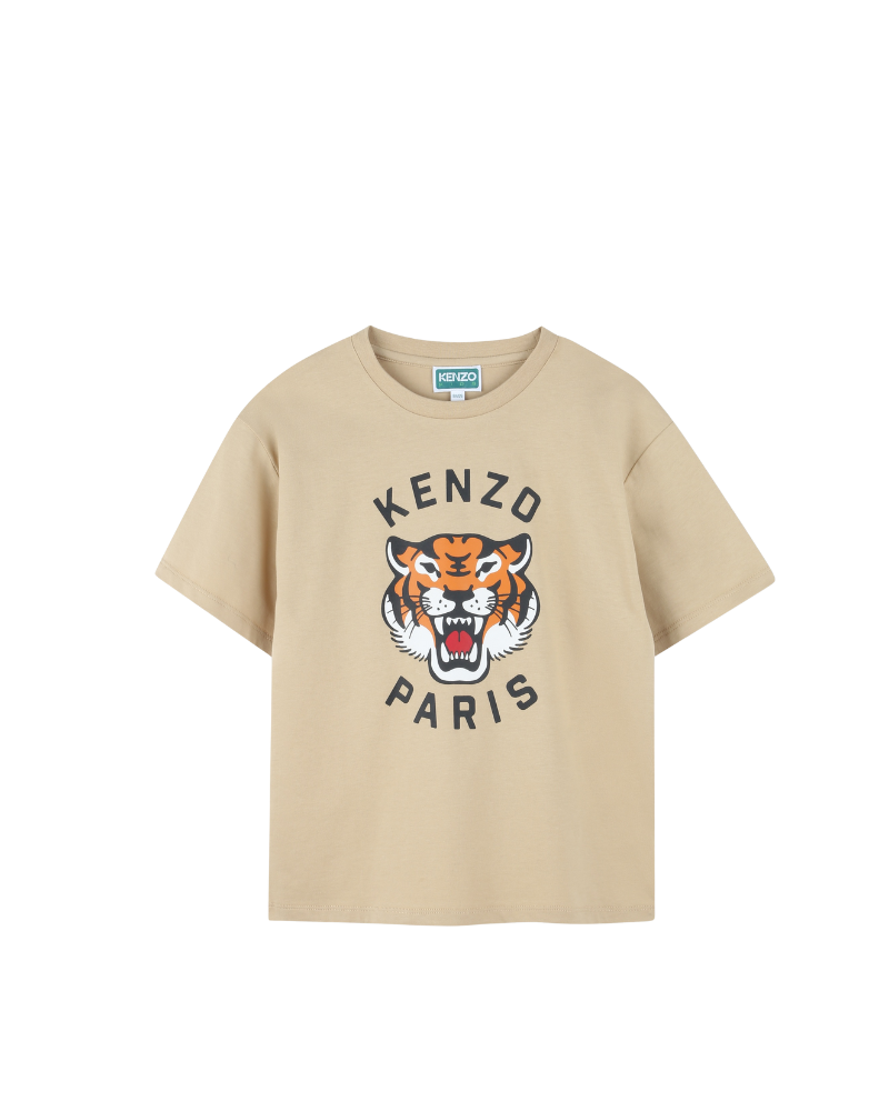 T-Shirt Kenzo beige con logo e tigre frontale K61505 249 Kenzo 