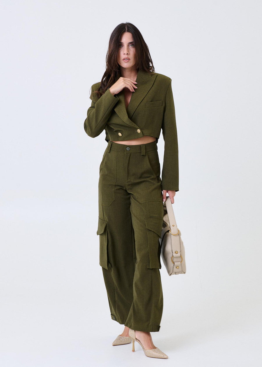 Giacca cropped Haveone verde militare con revers a lancia JSOP014 MILITARE Haveone 