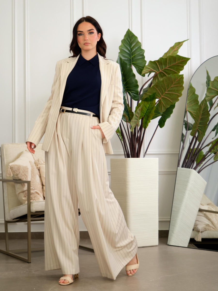 Pantalone Imperial crema a righe con cintura doppia PEQ4JBT CREMA Imperial 