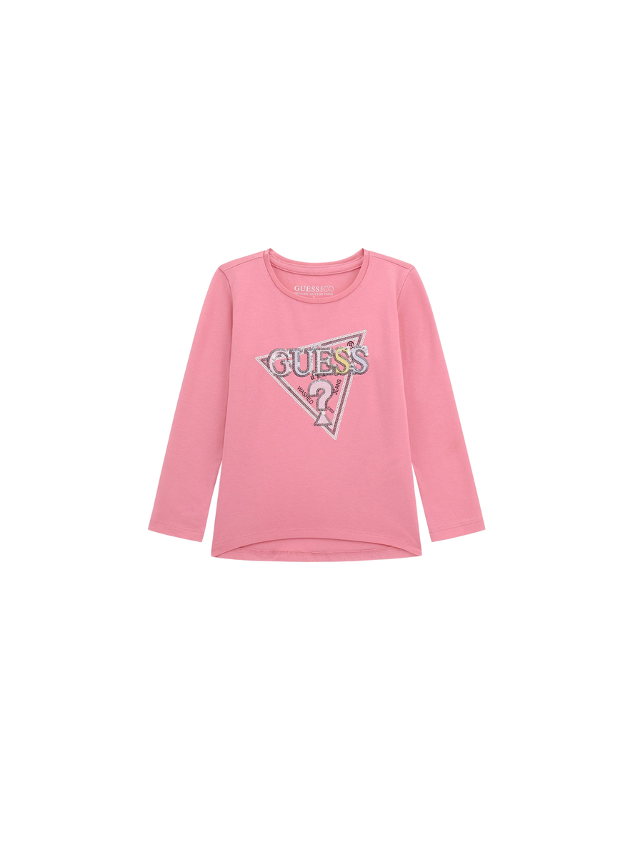 T-Shirt a maniche lunghe Guess rosa con logo glitter K5YI10K6YW4 G6N3 Guess 