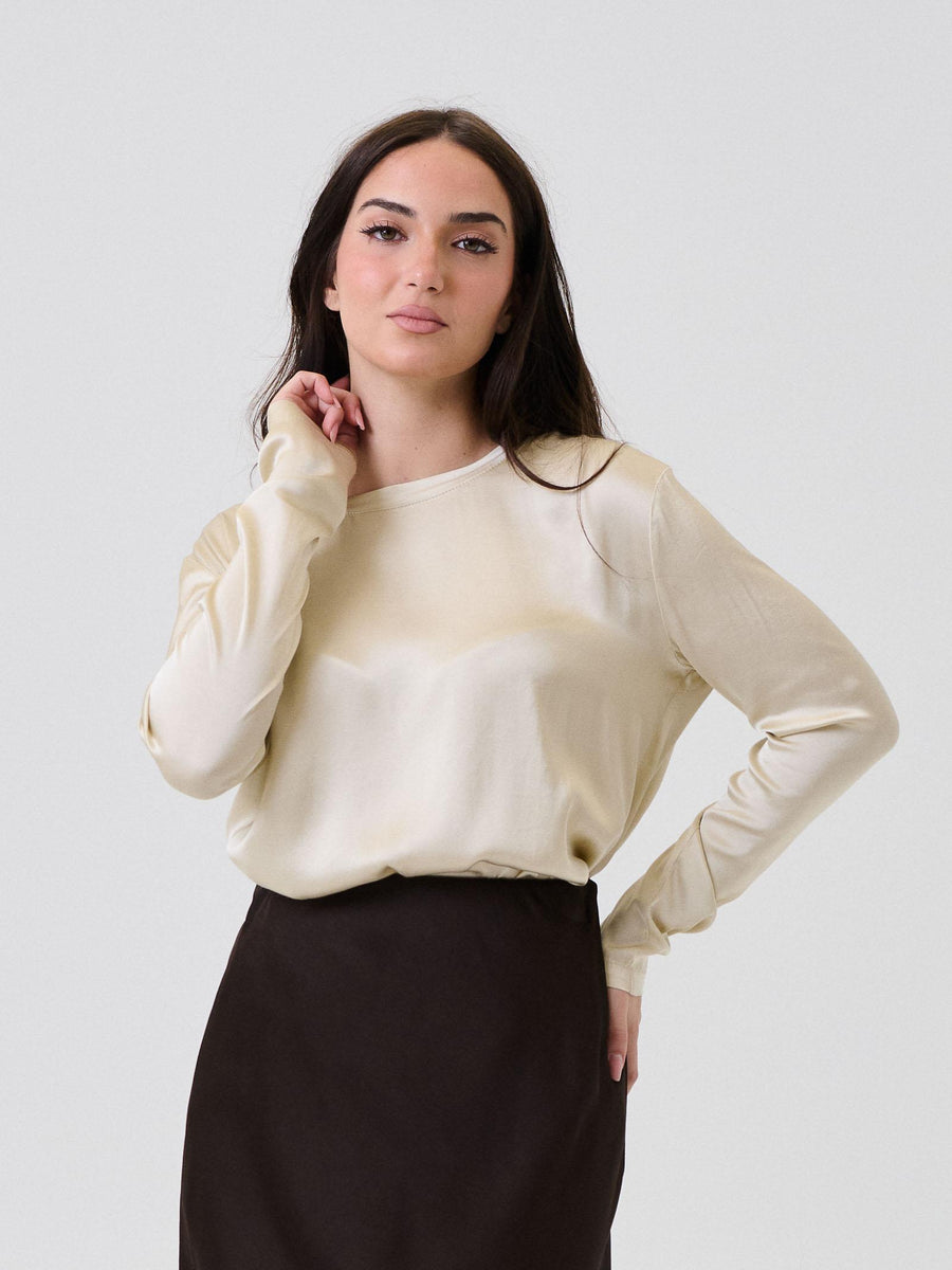 T-Shirt a maniche lunghe Vicolo crema effetto seta TF0244 CREMA Vicolo 