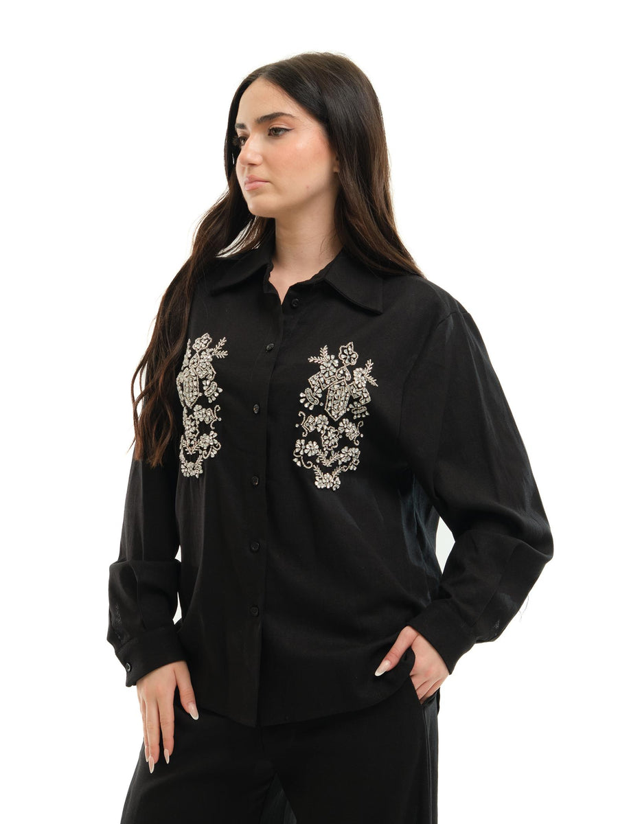 Camicia Haveone nera con dettagli gioiello CMAN156 NERO Haveone 