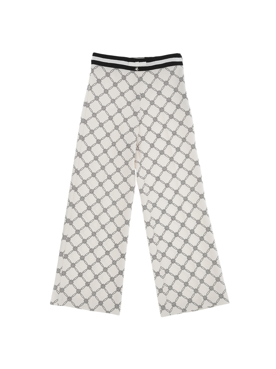 Pantalone a palazzo Elisabetta Franchi beige con fantasia geometrica nera EFPA282 D557 Elisabetta Franchi 