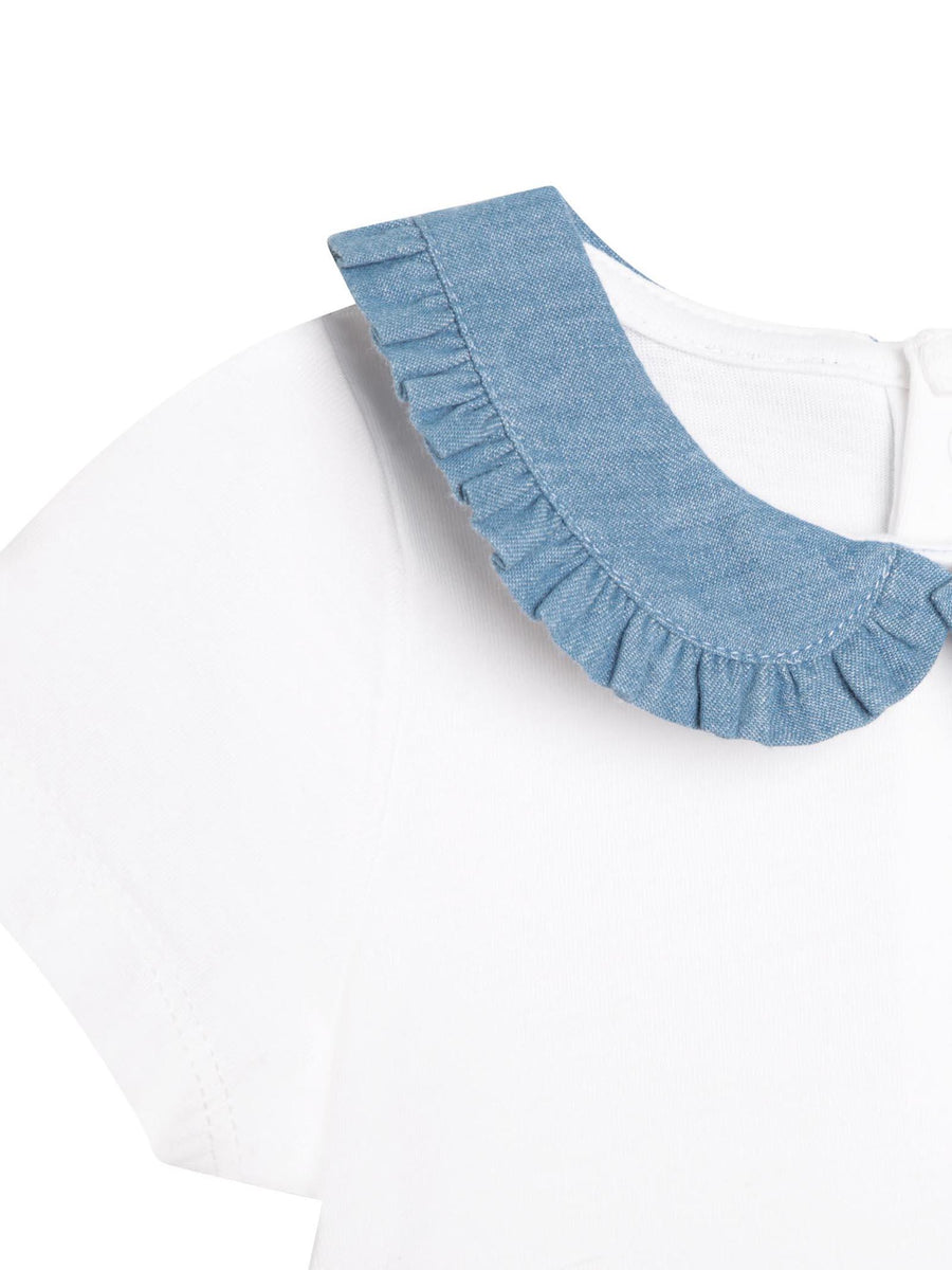 T-shirt bianca con colletto denim Y05259 BIANCOBLU Carrement Beau 