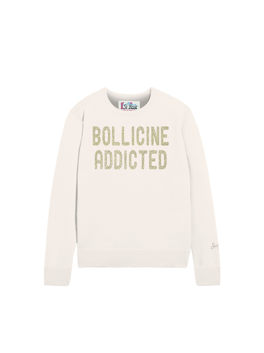 Maglione "18emb" Saint Barth bianco con scritta "Bollicine addicted" QUE0010 04021I MC2 SAINT BARTH 