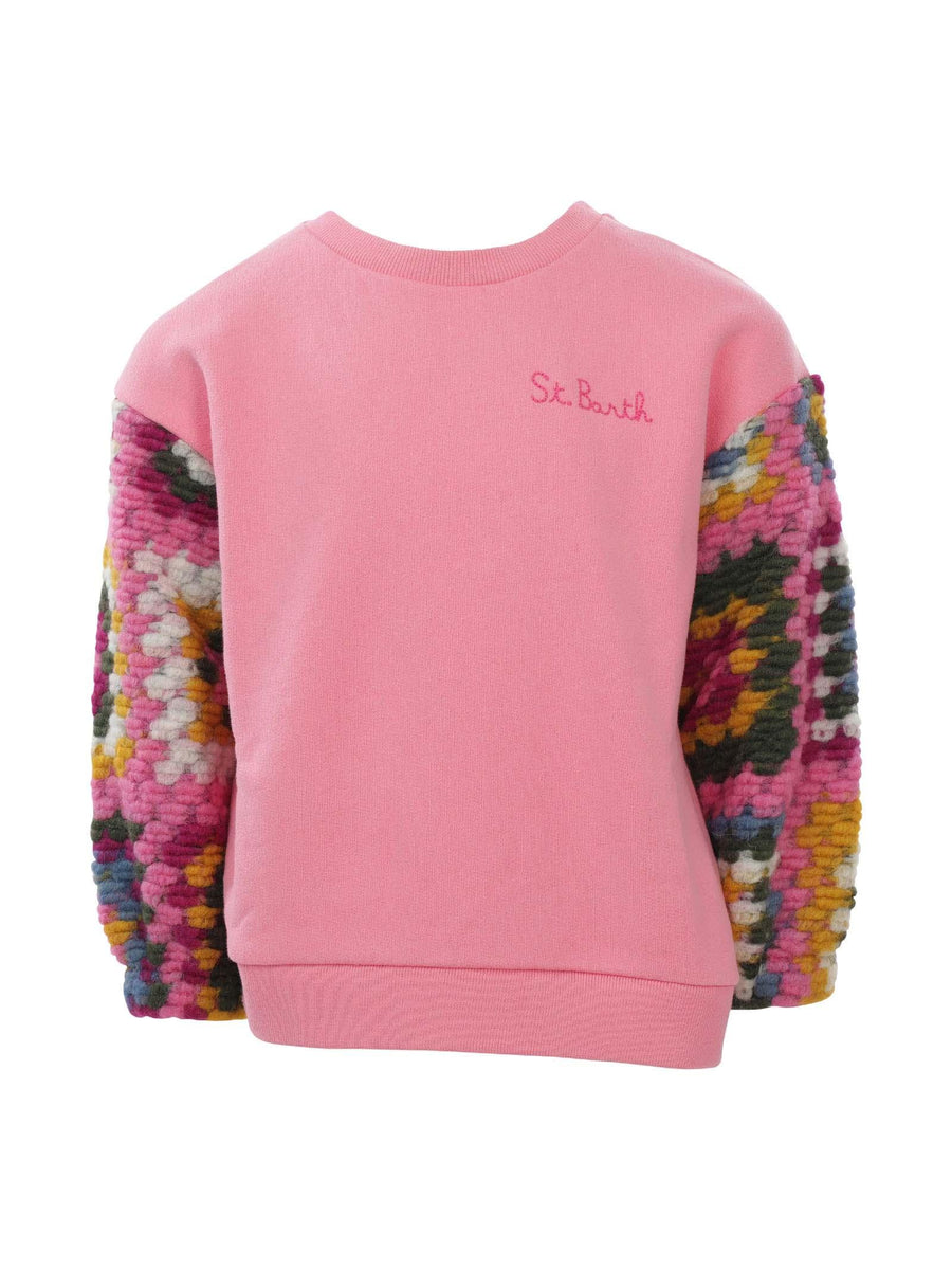 Felpa rosa con maniche in crochet LUMIEREJR 00064C MC2 SAINT BARTH 
