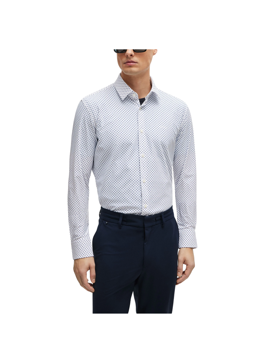 Camicia slim fit elasticizzata bianca con micro fantasia 50513421 100 Boss 