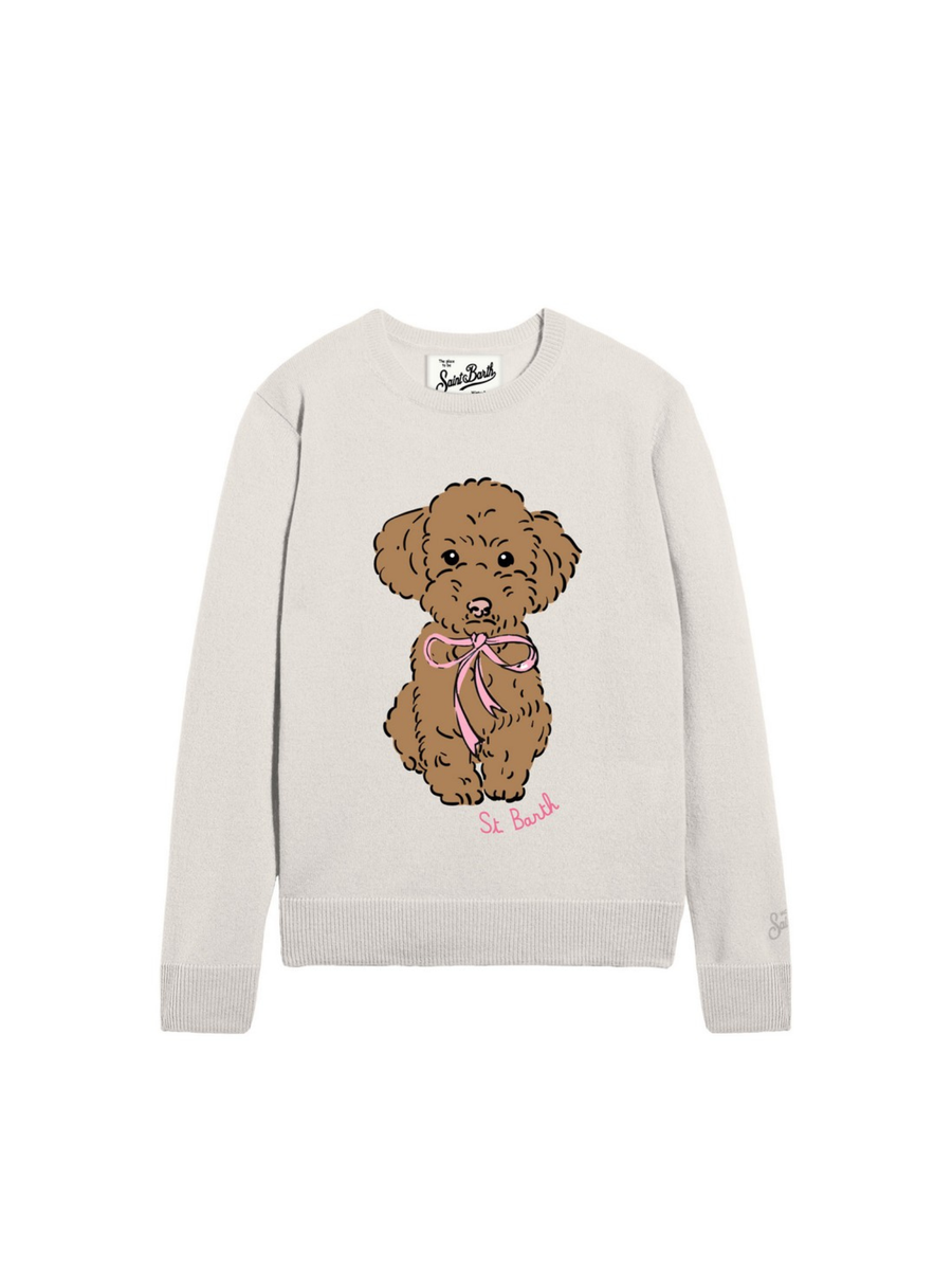 Maglione "18 emb" Saint Barth bianco con stampa cane con fiocco QUE0010 03581I MC2 SAINT BARTH 