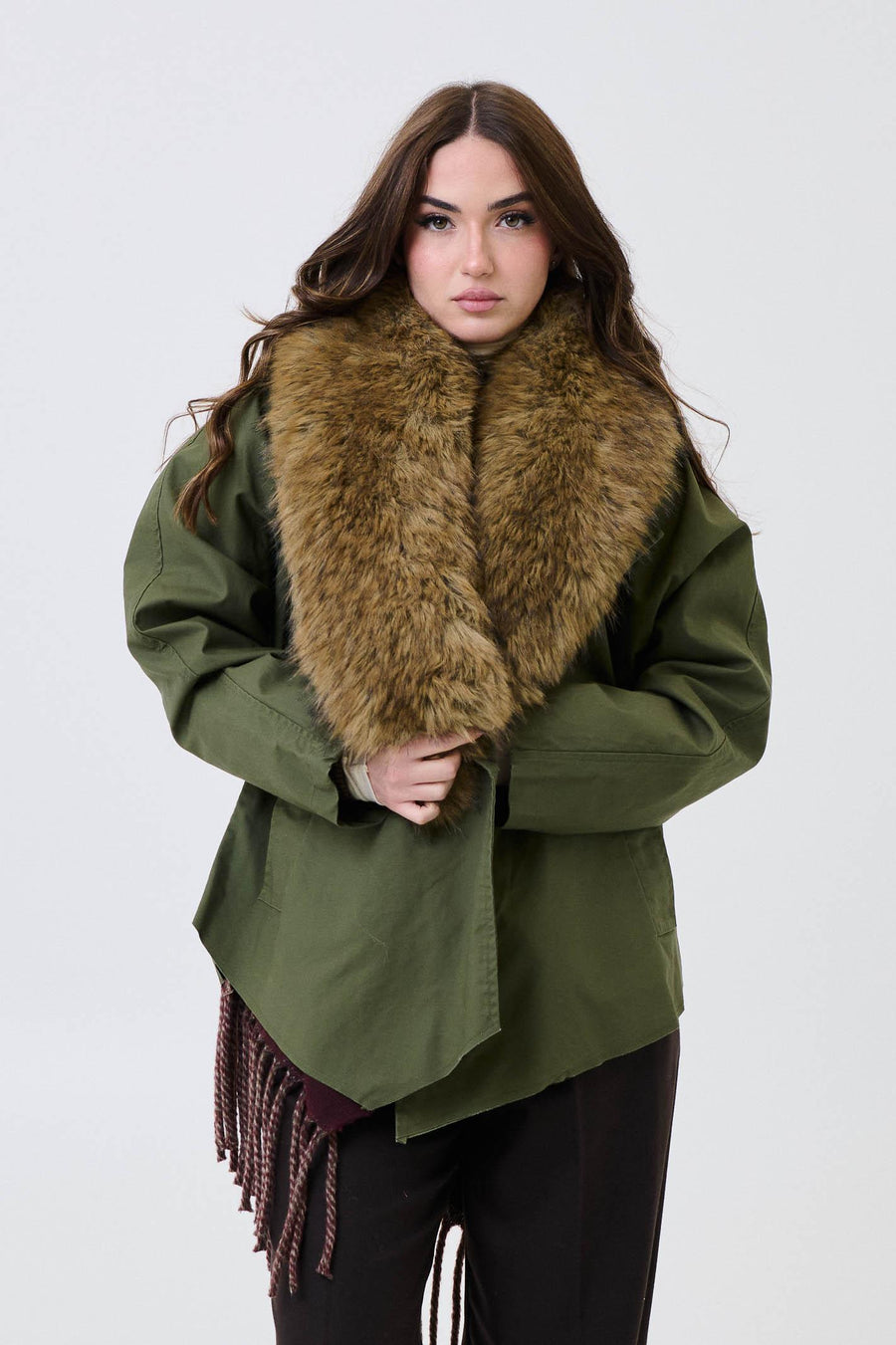 Giubbino Armoire verde militare con ecopelliccia e cardigan removibili 26296 VERDE Armoire 