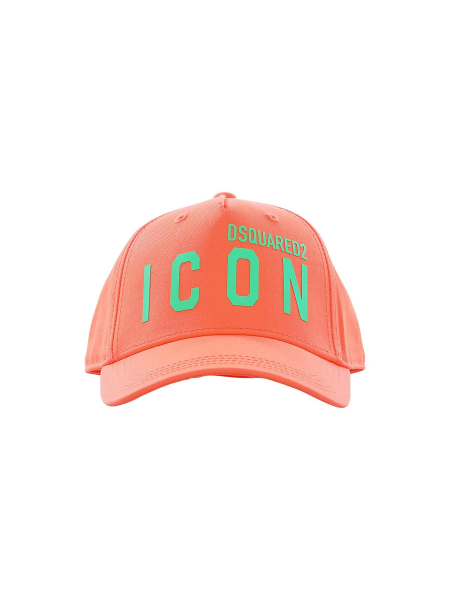 Cappello arancio fluo con visiera e logo Icon verde DQ2429 DQ253 Dsquared 