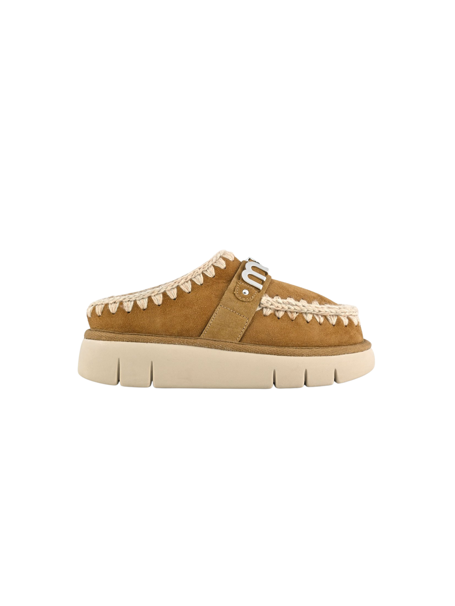 Mou " Bounce Clog Suede - Letter Logo" cognac MU.FW531001A COG Mou 