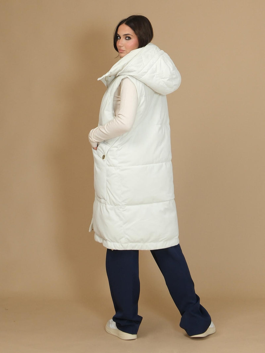 Giubbino lungo smanicato Silence Limited bianco con cappuccio 23504 Gilet Silence Limited 