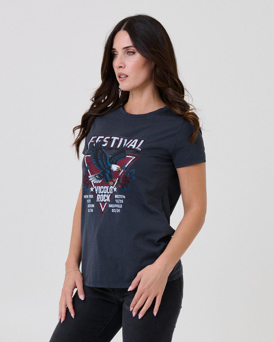 T-Shirt Vicolo grigia con stampa "Festival Vicolo Rock" RF0342 UNI Vicolo 