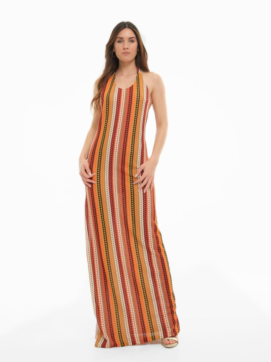 Abito Bohemian Vì multicolor traforato scollo profondo schiena AB141 UNI Bohemian V 