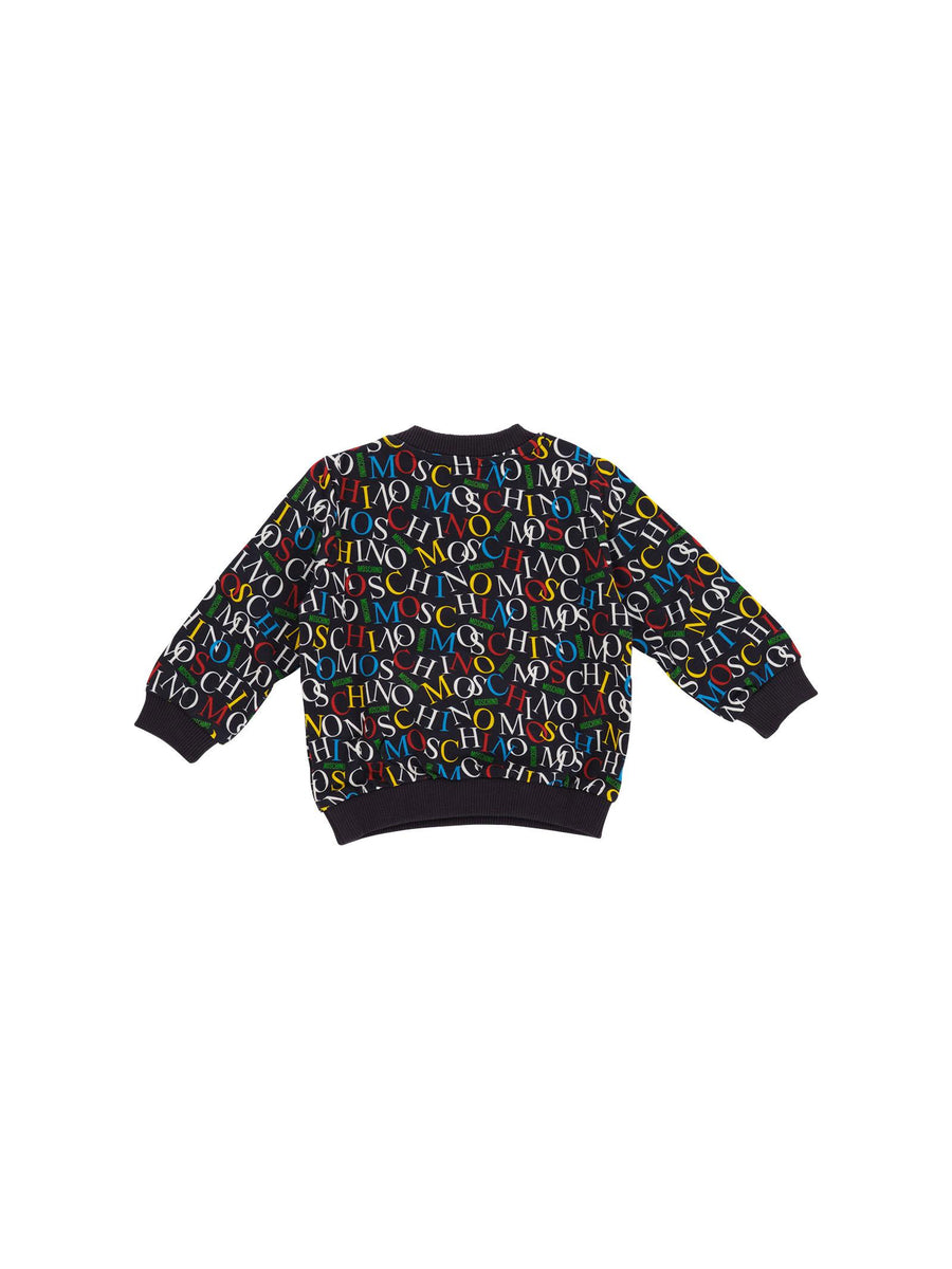 Maglione Moschino blu navy con logo multicolor all over MUF060 84804 Moschino 