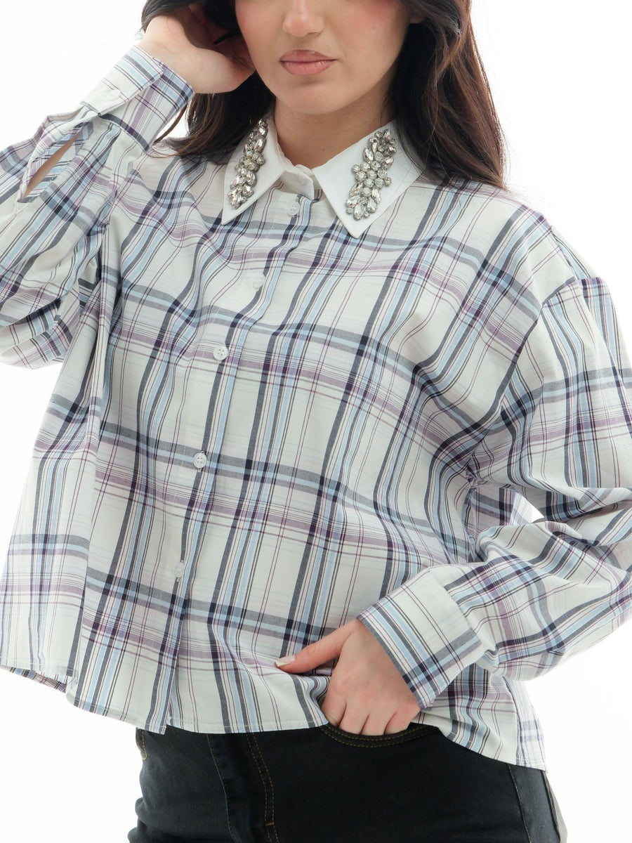 Camicia a quadri Dixie bianca con dettagli gioiello CFB5WOUU AZZ Dixie 