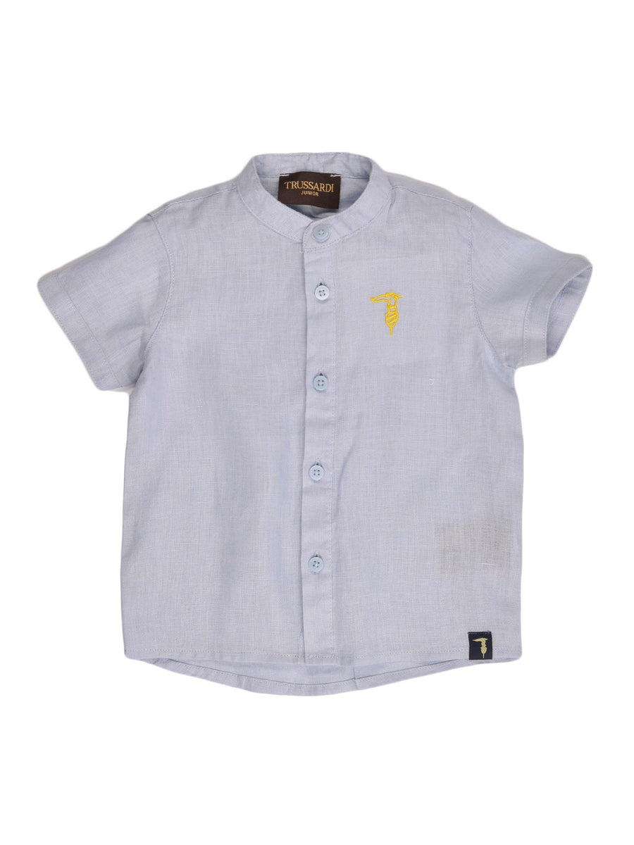 Camicia in lino azzurra con ricamo TIP22004CA CLOUD Trussardi 