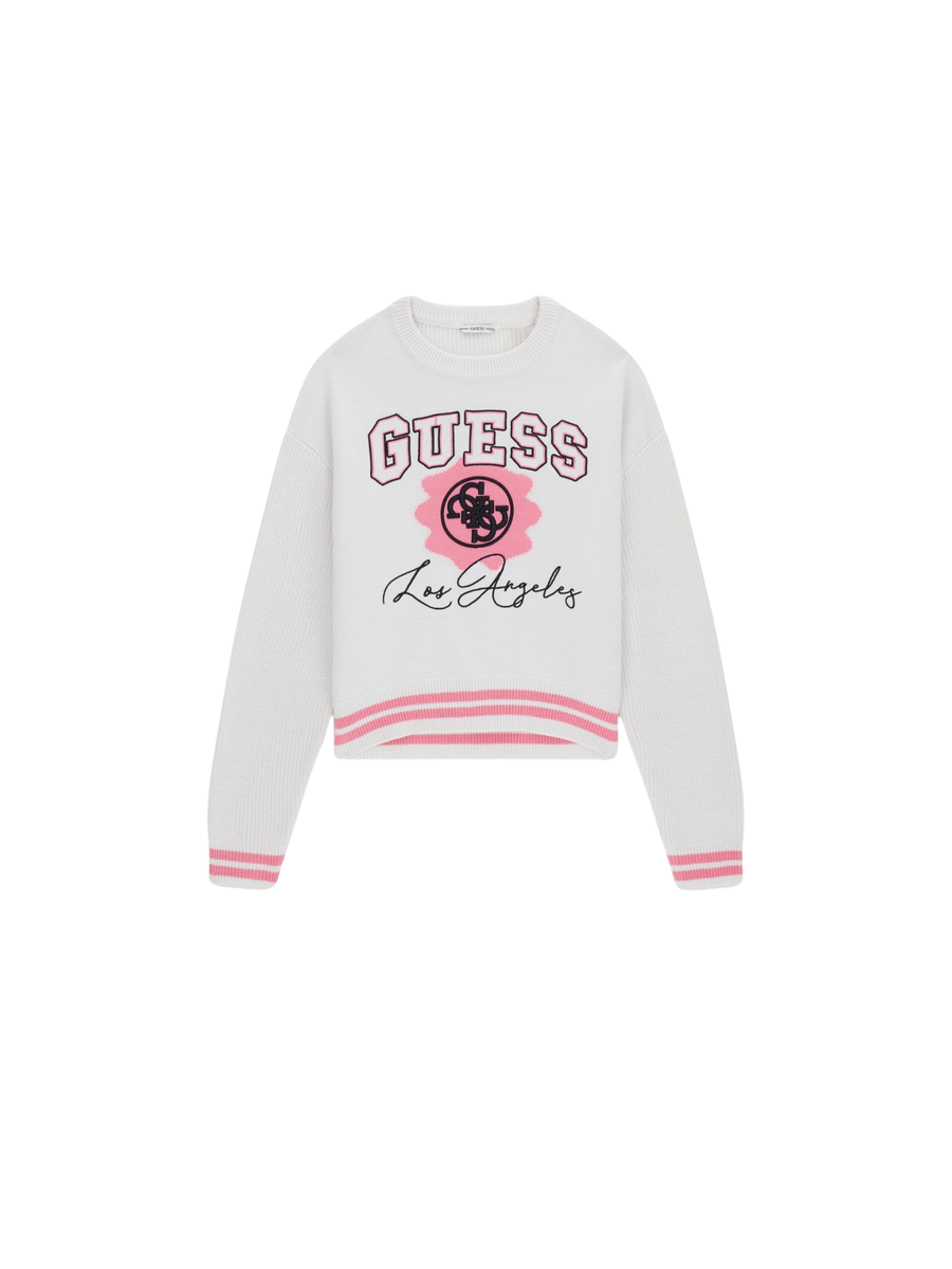 Maglione Guess bianco con scritta "los angeles" e bande colorate J5YR02Z3OF0 G011 Guess 