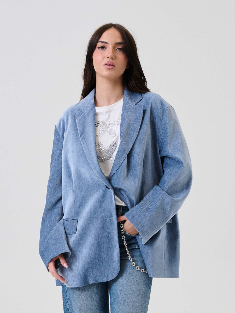 Blazer monopetto Vicolo azzurro in vellutto effetto fiammato TF0654 CIELO Vicolo 