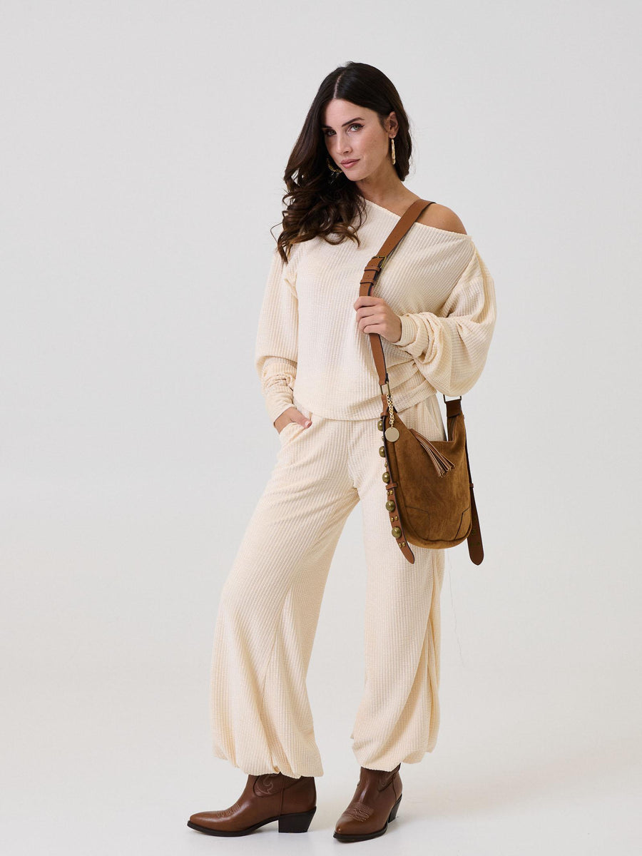 Maglia Bohemian Vì bianco latte effetto waffle BHMA007 MILK Bohemian V 