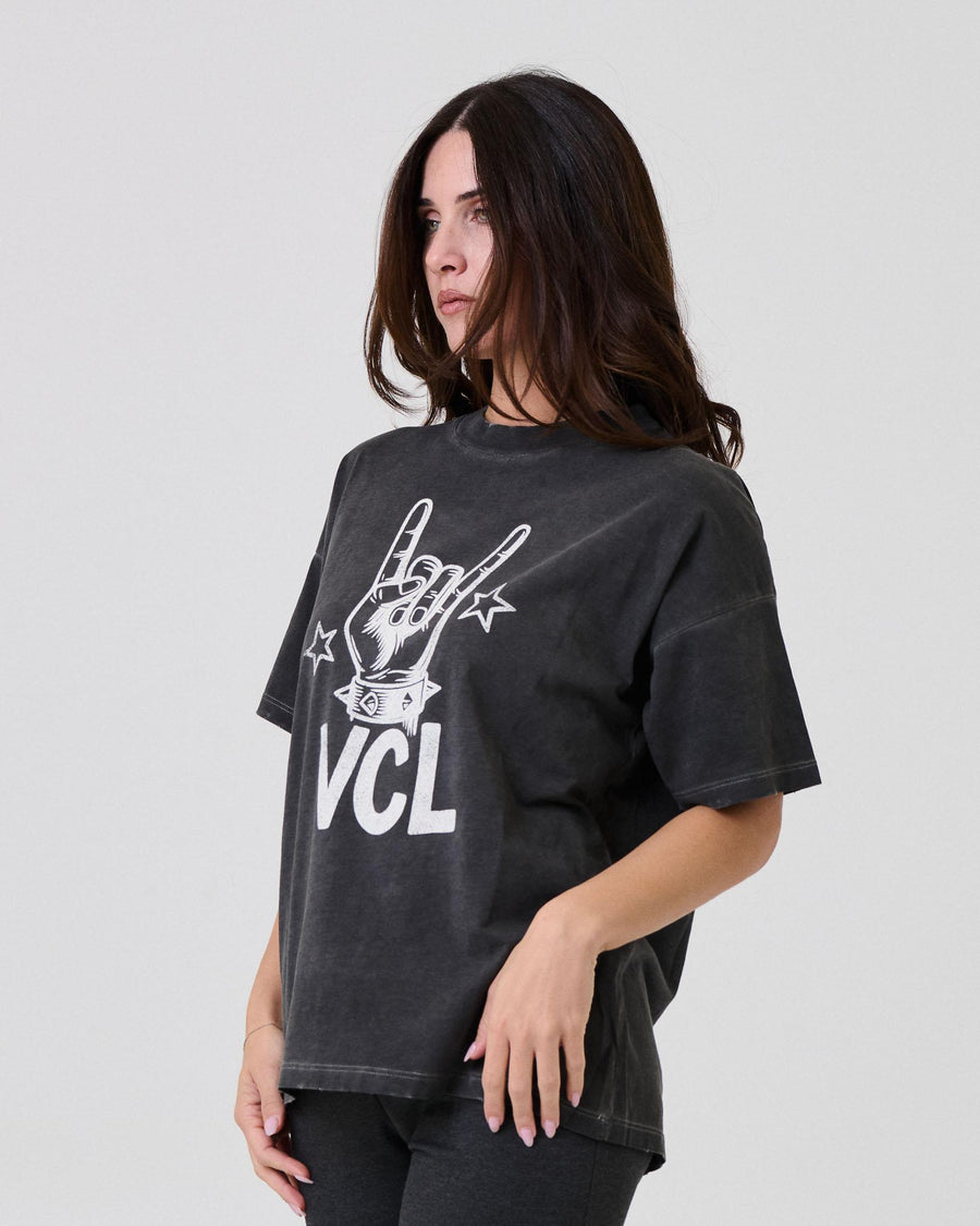 T-Shirt over Vicolo grigia effetto used con stampa mano corna VCL RF0377 UNI Vicolo 