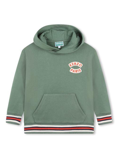 Felpa con cappuccio Kenzo verde con orlo e polsini a righe K60776 632 Kenzo 