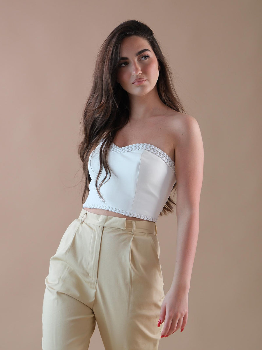 Top corto treccine panna BOU123 OFFWHITE Bohemian V 