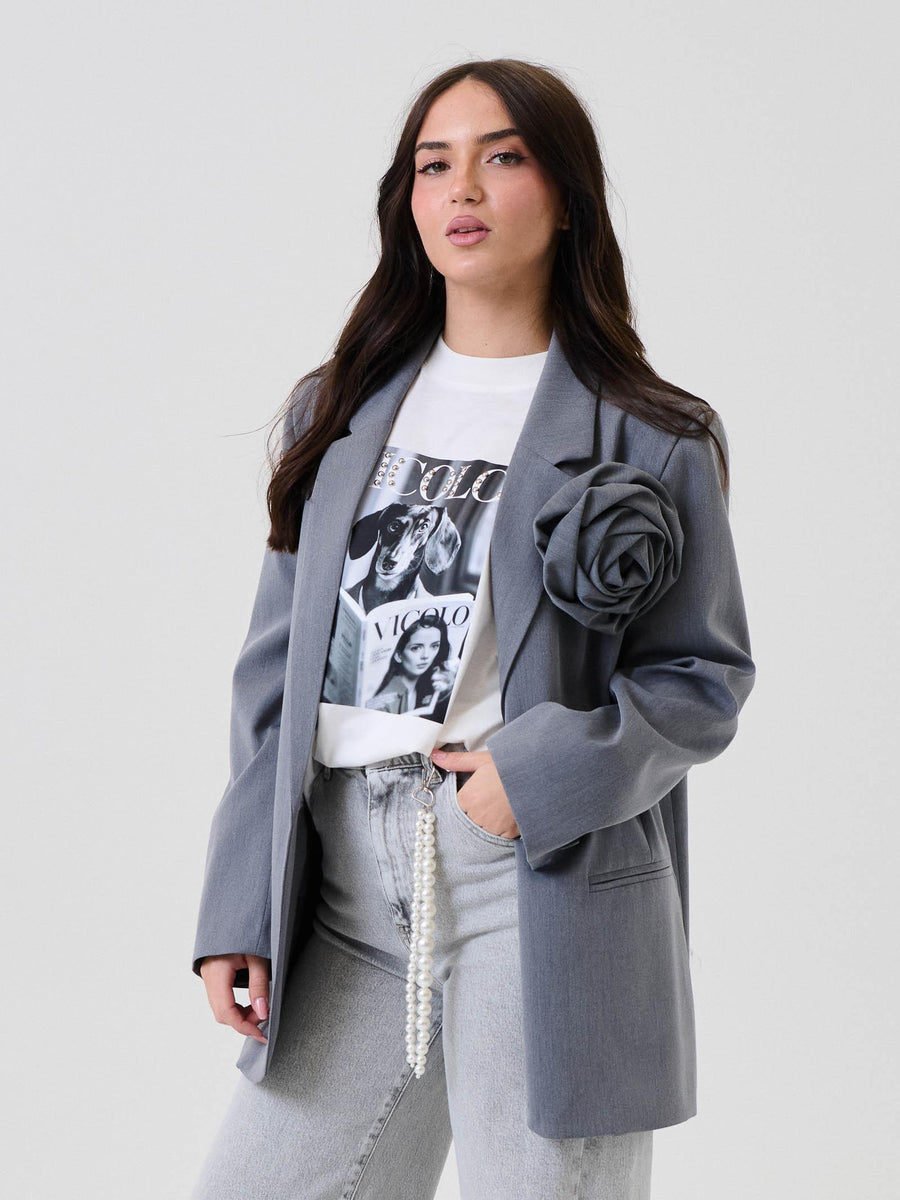 Blazer monopetto Vicolo grigio con maxi fiocco removibile TF0372 GRIGIO Vicolo 