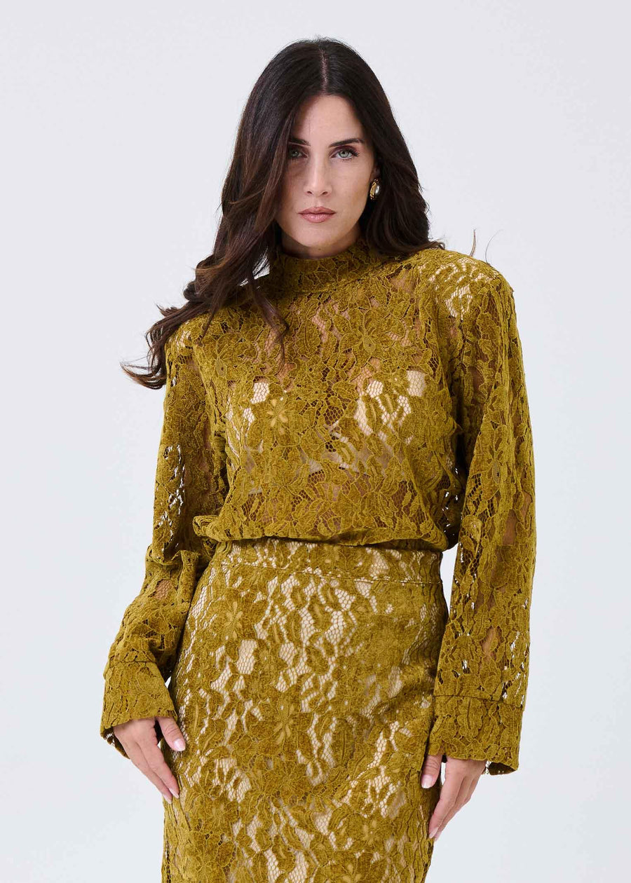 Camicia in pizzo Haveone verde olio CVSP026 OLIO Haveone 