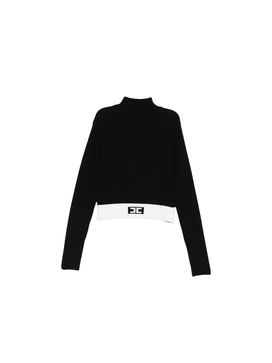 Maglia a collo alto Elisabetta Franchi nera con fondo a contrasto EFMA173 D748 Elisabetta Franchi 