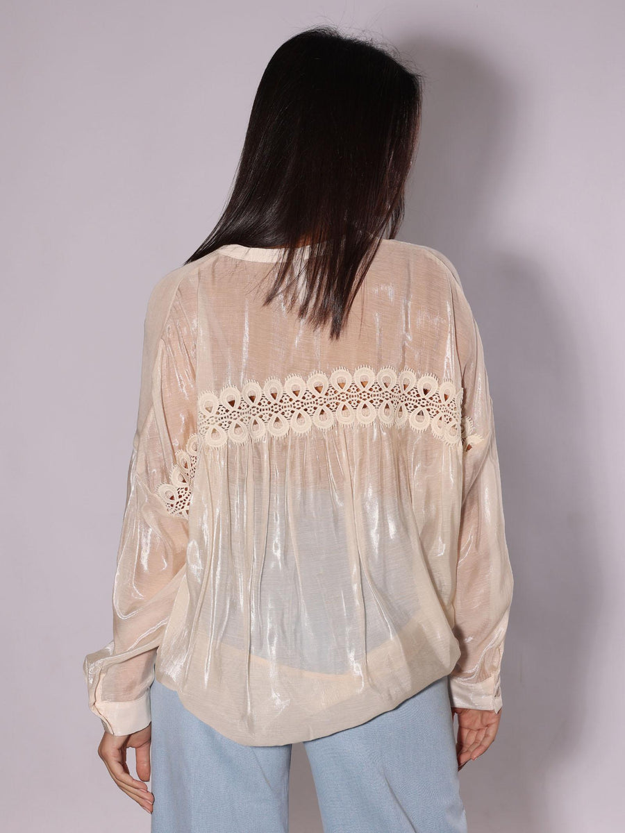 Camicia rosa con ricamo e nodo S23C217 NUDE Tensione in 