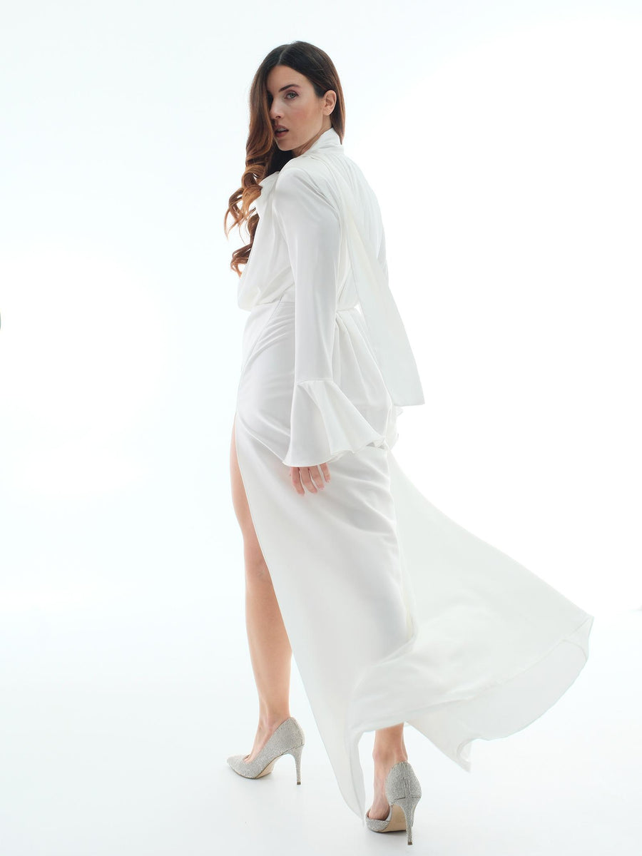 Abito lungo "so chic" Silence Limited bianco satinato ABF5 OFFWHITE Silence Limited 