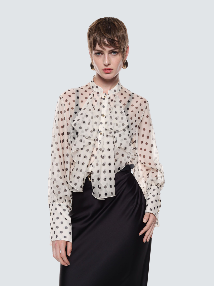 Camicia Imperial panna con stampa a pois e fiocco centrale CNE5KHD PANNA/NE Imperial 