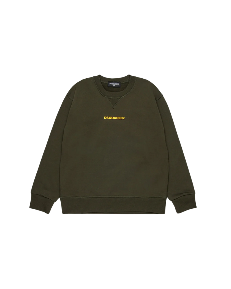Felpa Dsquared verde militare con logo lettering giallo DQ2739 DQ518 Dsquared 