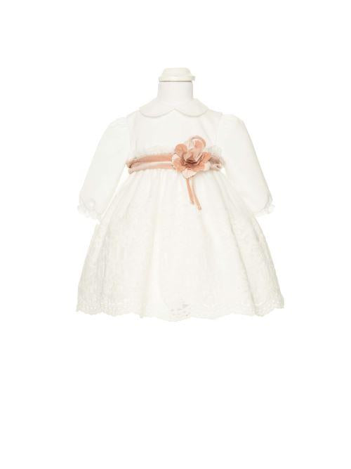 Abito cerimonia bianco merlettato con fusciacca rosa IK326ML C23CI Marlù 