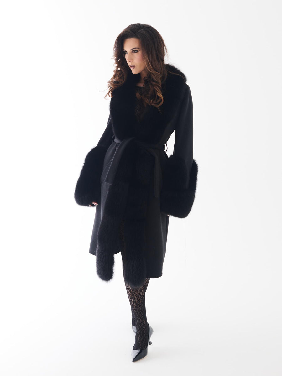 Cappotto Yes London nero con inserti in pelliccia volpe CD1206 NE Yes london 